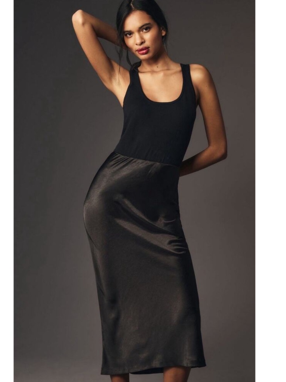 Anthropologie || Mare Mare Knit Slip Twofer Tank Dress Midi Black XS